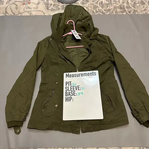 Miss London Olive Green Hooded Utility Jacket Women's XL Zip Snap Pockets