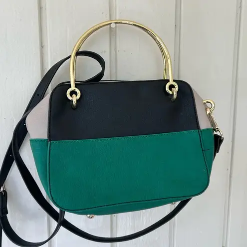 Purse Elegant Green and Black Satchel with Gold Handle/CESCA