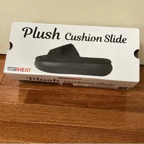 32 Degrees Heat Plush Faux Fur Cushion Slide Slipper, Black, NEW, Size L