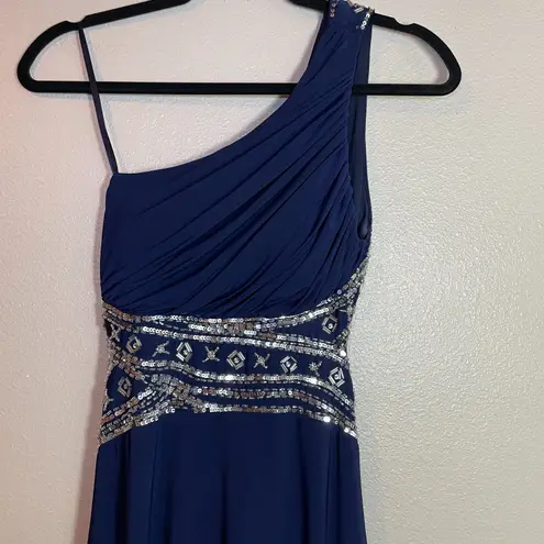 Hailey Logan Adrianna Papell Sz 5/6 Navy Blue One Shoulder Sequin Gown Prom Y2K