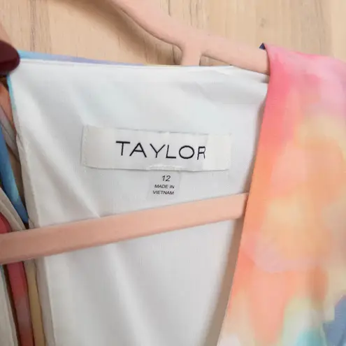 Taylor Womens Watercolor Midi Dress Size 12 Pastel Floral Ruffle Romantic Flowy White