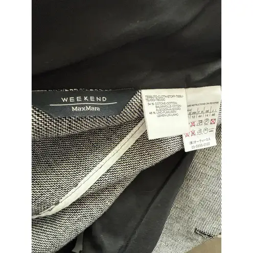 Weekend MaxMara Textured Tweed Ruffled Hem Linen Blend Blazer Size 12 Black