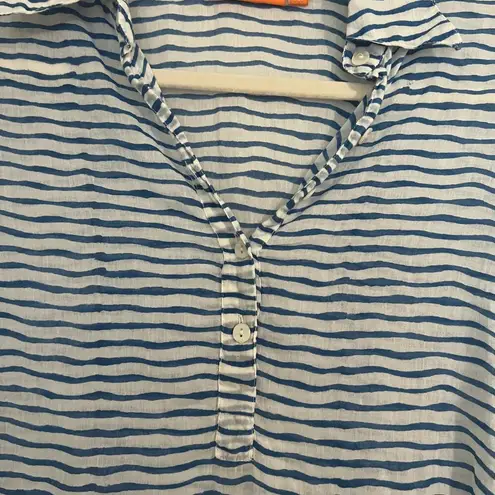 Oliphant Tuckernuck 100% Cotton Wiggy Striped Roll Tab Popover Tunic Sz Med Blue