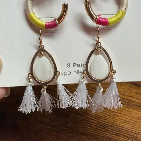 Time and Tru Pineapple Studs and Tassel Earrings and Hoop Earrings Set Gold