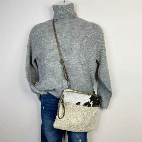Myra Bags Myra Bag Dual Strap Cowhide Fur Printed Canvas Crossbody Purse Western Boho