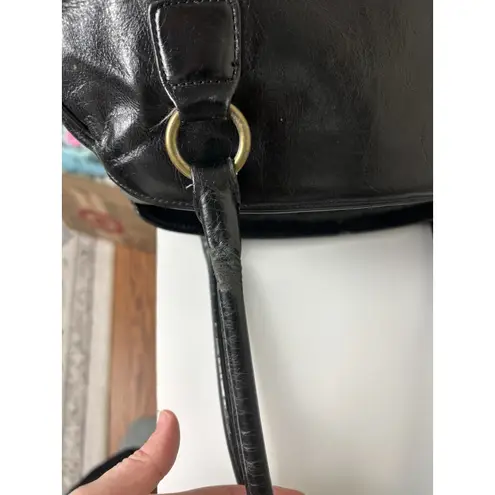 Vtg Hobo International Black Leather Hobo Shoulder Bag Gold Accents Paisley