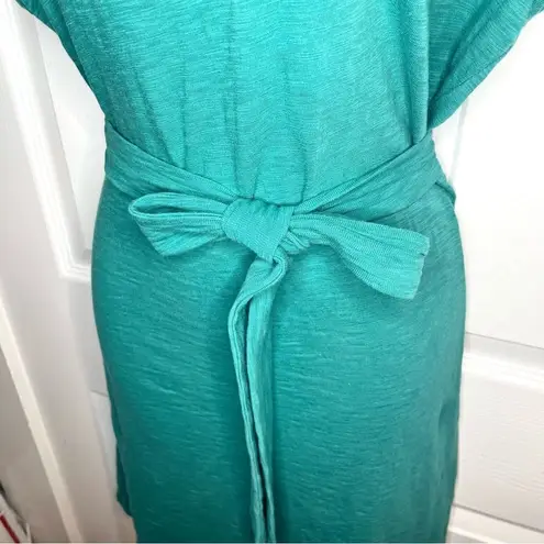 J. Crew Casual Cotton Short Sleeve Tie Waist Tshirt Dress Marled Teal Green M Green Size M
