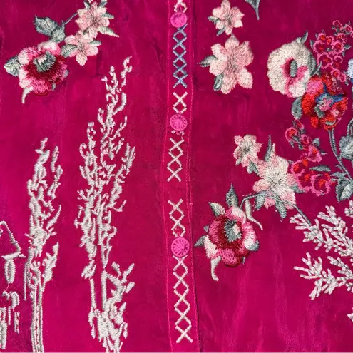 Johnny Was Elias Embroidered Blouse Pink Floral Womens Small C10122-1 Boho Tunic