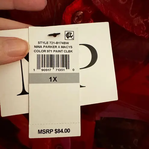 Nina Parker New Trendy Plus Printed Organza Red Button Up Blouse Size 1X