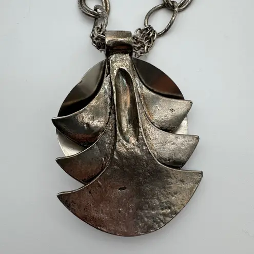 Anthony Alexander Statement Necklace Artisan Blue Glass Pendant Chunky Chain Silver