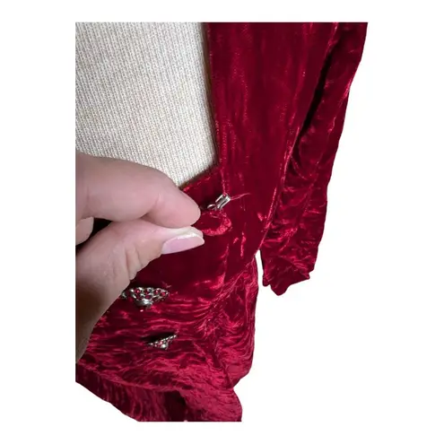 Vtg 1970s Red Crushed Velvet Double Breasted Medieval Renaissance Dress 10 11