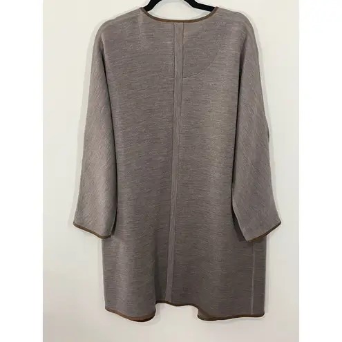 Soft Surroundings Cardigan Sweater Medium Taupe Brown Faux Suede Trim Open Front