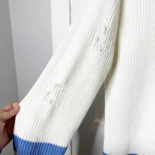 Ser.o.ya Distressed Striped Sweater White Blue Striped Oversized Knit Size M Size M