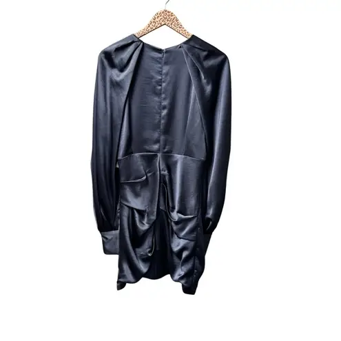 NEW Acler Paringa Long Puff Sleeve Satin Mini Dress Midnight Navy Blue US 8 NWT