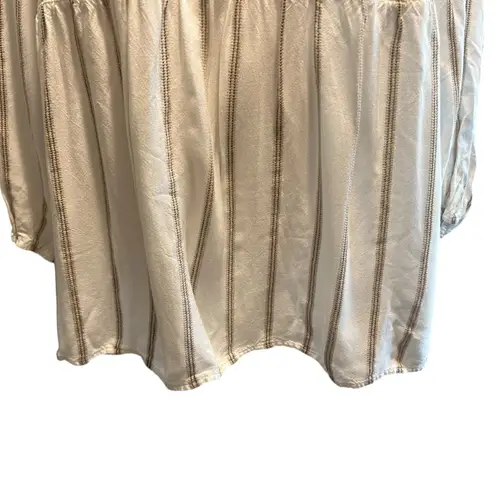 Fever Women's Tunic Blouse Top SZ XL Peasant Sleeve Cream Crochet Stripe Boho Brown