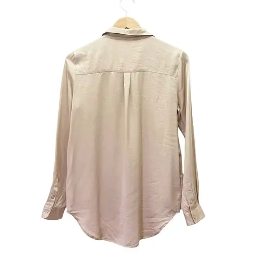 Garnet Hill 100% Silk Blouse Button Front Long Sleeve in Champagne Taupe Size 4