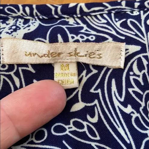 Under Skies M Blue Ivory Floral 3/4 Sleeve Top