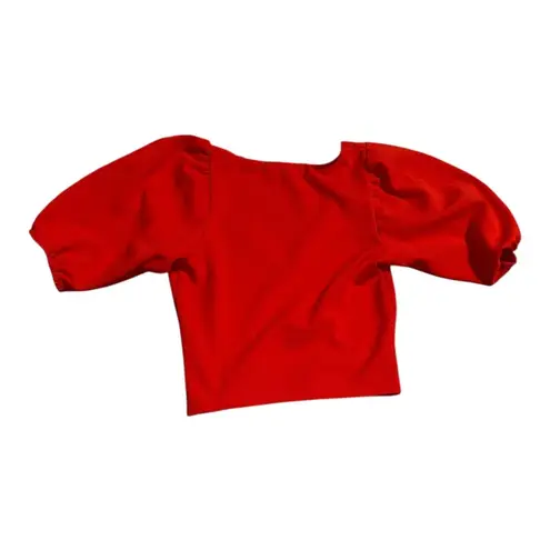 Top 10 Red Puff Short Sleeve Crop Top Size S