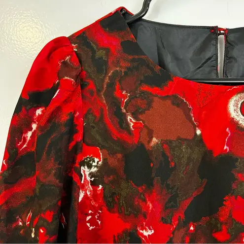 Vivienne Tam NWT Abstract Red Shift Mini Dress Long Balloon Sleeves Size 4