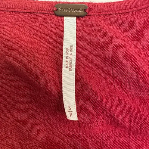 Free People  Te Amo Berry Red Embroidered V-neck Mini Boho Festival Dress Sz S/P