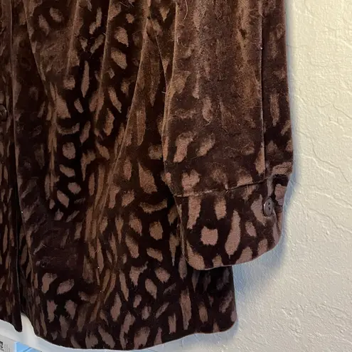 Vintage Brown Animal Design Velvet Burnout Lightweight Button Up Jacket, Size 14