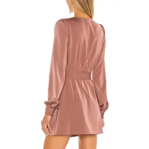 NBD  Mauve Wrap Mini Dress SMALL Satin Deep V Cocktail Quiet Luxury Janet NEW