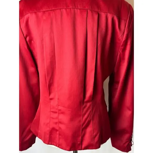 Oscar de la Renta Blazer Women 8 Red Wool Blend Leather Trim Jacket Career