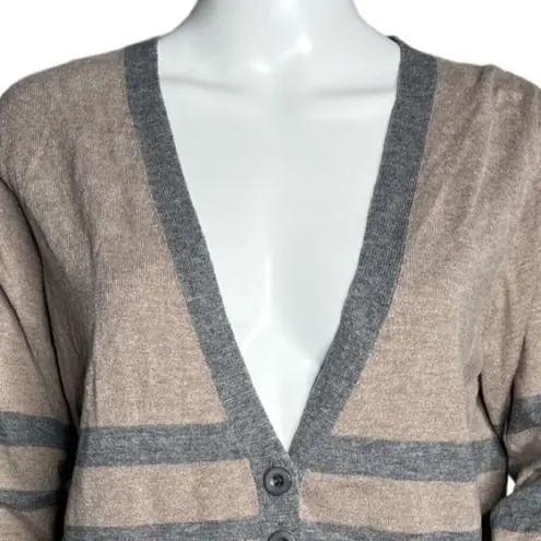 Cotton Emporium Sweater Womens Medium Brown Gray Striped Cardigan Neutral Preppy