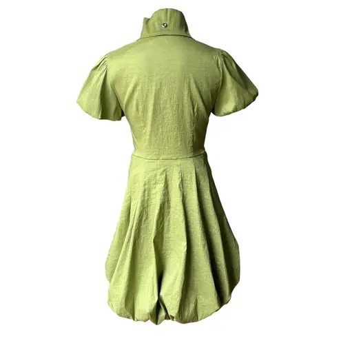 Frank Lyman Design Celery Green Bubble Hem Puff Sleeve Button Down Belted Dress Size 6