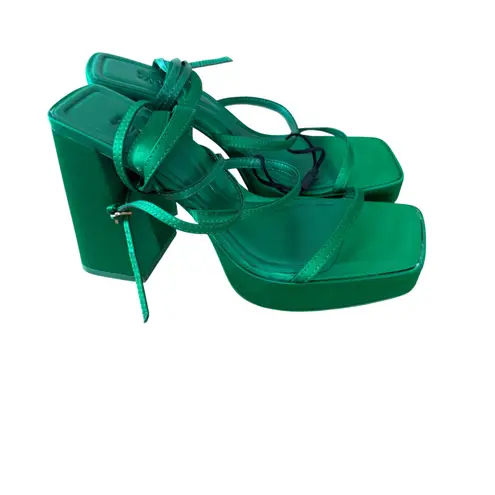 ZARA  Green Satin Platform Strappy Wrap Heels Women Size 38