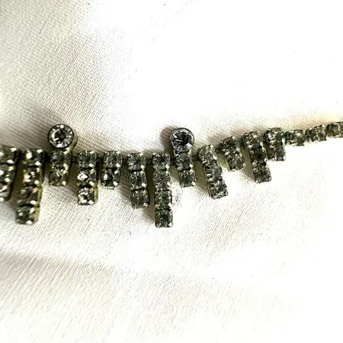 Silver tone rhinestone dainty choker necklace