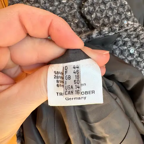 Trixi Schober Womens Sequined Tweed Blazer Jacket Gray Blue Size 14