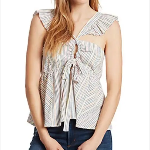 Ella Moss Striped Babydoll Top Square Neckline Flutter Sleeve Medium Large New