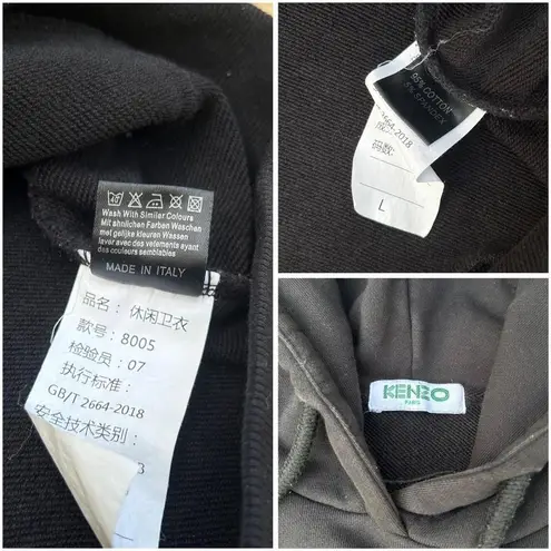 Black Italian Kenzo Hoodie Sweatshirt w/ Embroidered Lion Head Graphic Size L