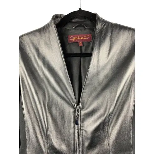 Halston Womens Black Leather Jacket Size S