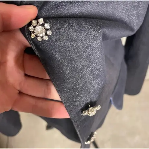 Pantology Women's Dark Wash Denim Blazer Jacket Sparkle Buttons Size 12 Gray