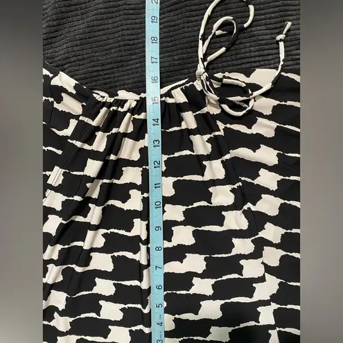 Black Label Black White Abstract 3/4 Sleeve V Wrap Dress Size 14 Side Tie