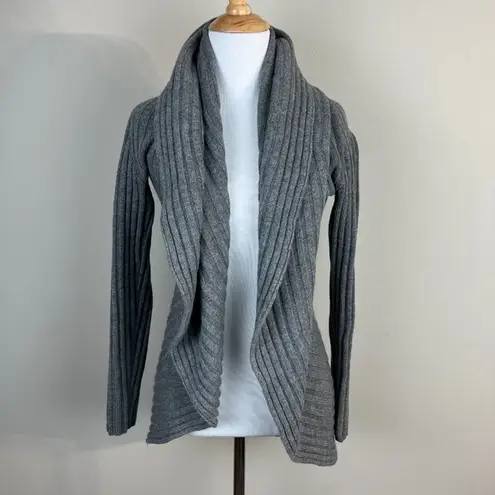 Garnet Hill Cardigan Sweater Small S/M Gray Open Front Ribbed Long Sleeve Knit
