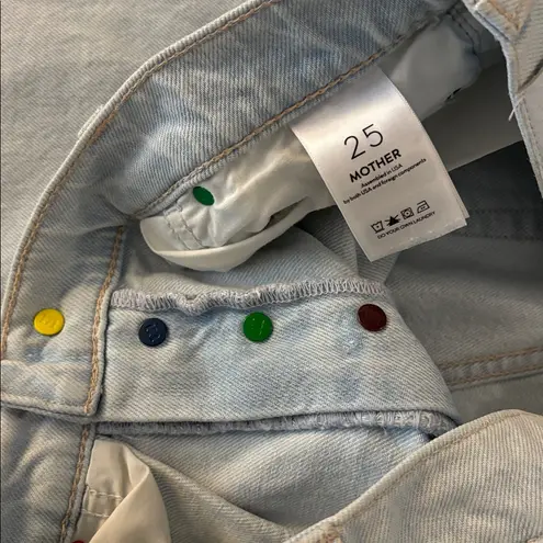 MOTHER Denim SNACKS! Pleated Double Dip Puddle Jeans in Blue Slushie Size 25