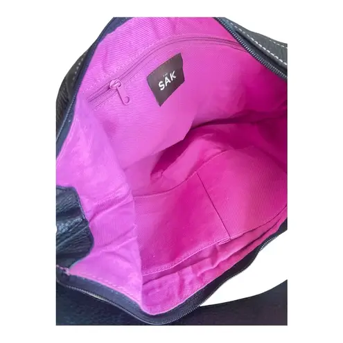 The Sak Classic Black Leather Hobo Shoulder Bag with Contrast Stitching