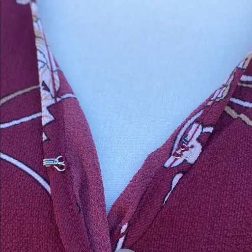 New UGUEST Burgundy & Cream Floral Long Sleeve V