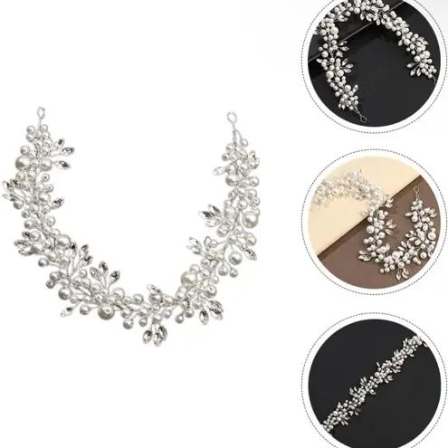 Boutique Headband Wedding Pearl Bridal Headdress Pearl Headpiece Rhinestone Leaf