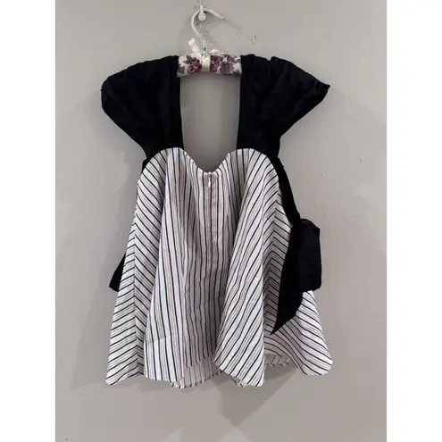 Style Mafia 100% Linen Cottagecore Top Blue White Striped Bow Detail Medium