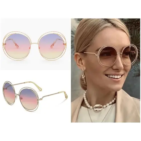 Chloé 💕CHLOE💕 Carlina Twist Round Sunglasses ~ Gold Rainbow Gradient New in Box