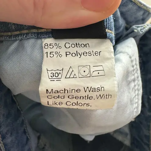 Women Jeans Size M Denim Patch Wide Leg Baggy Raw Hem Oversized Grunge Boho Pant Blue Size M