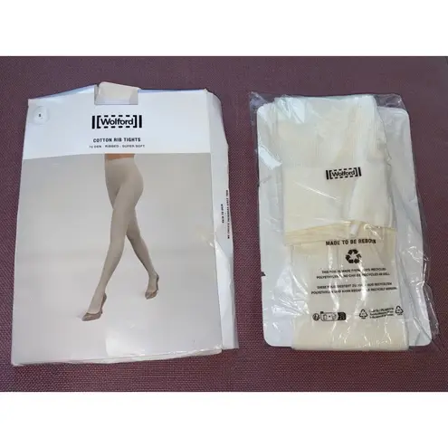 Wolford Cotton Rib Tights in Ecrue Small New Womens Nylons Pantyhose White
