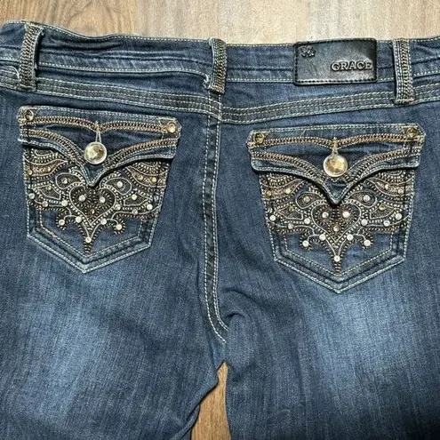 GRACE IN LA  Bootcut Jeans Embellished with Stitching and Rhinestones Size 13/30