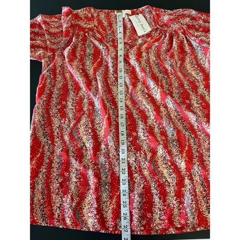 Hailey & Co. Red Geometric Strappy V-neck Puff Sleeve Blouse Medium Women's Top