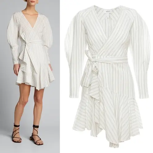 ALC Frank A.L.C. Enzo Dress Stripe Wrap Poplin White Salmon Size 2 NWT