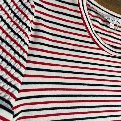 English Factory Striped Smocked Flutter Sleeves Red, White, & Blue - Sz L 💚🎀
